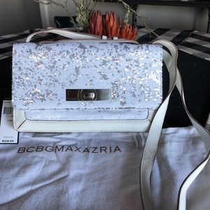 BCBG MAXAZRIA White Leather Shoulder Bag w/Sequins